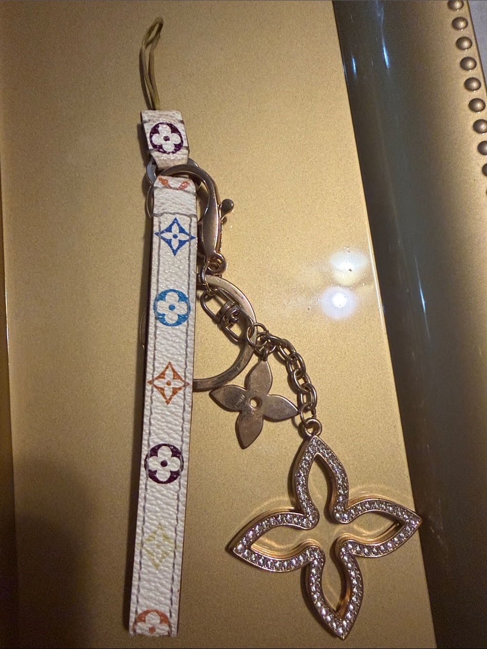 Louis Vuitton White Multicolor Floral Charm Wristlet Keychain